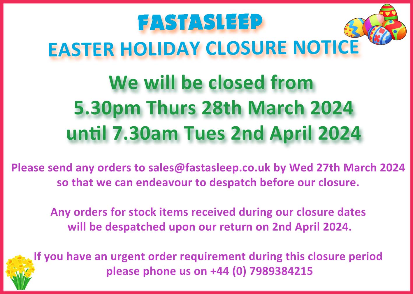 Holiday closure notice FP Easter 2024