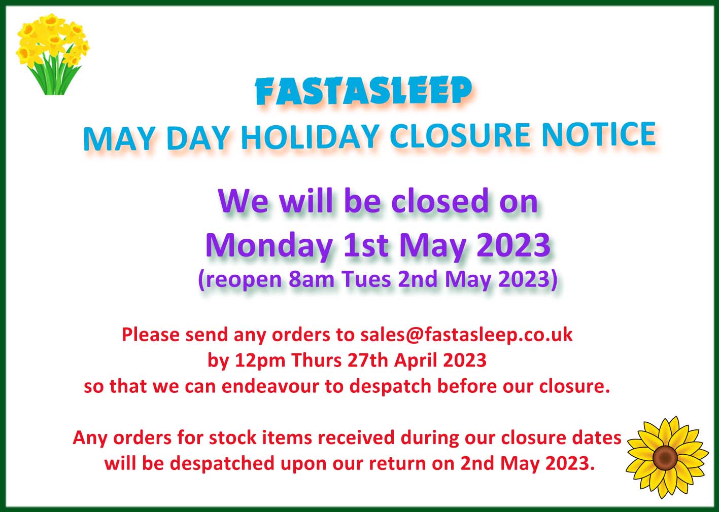 Holiday closure notice FP May Day 2023