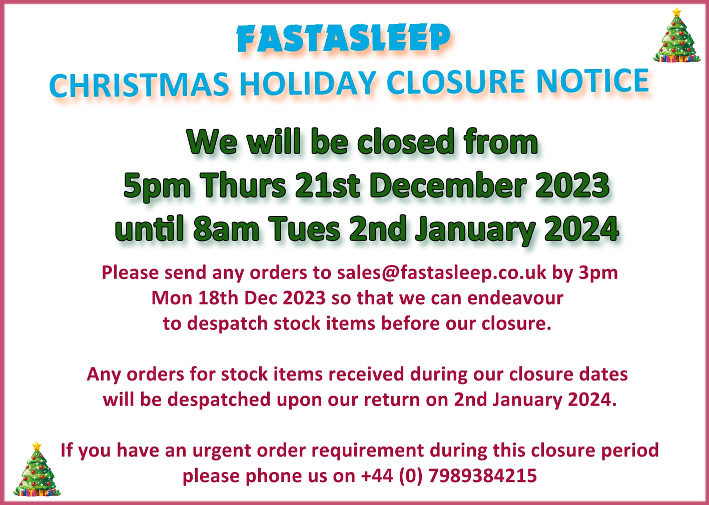 Holiday closure notice FP Xmas 2023